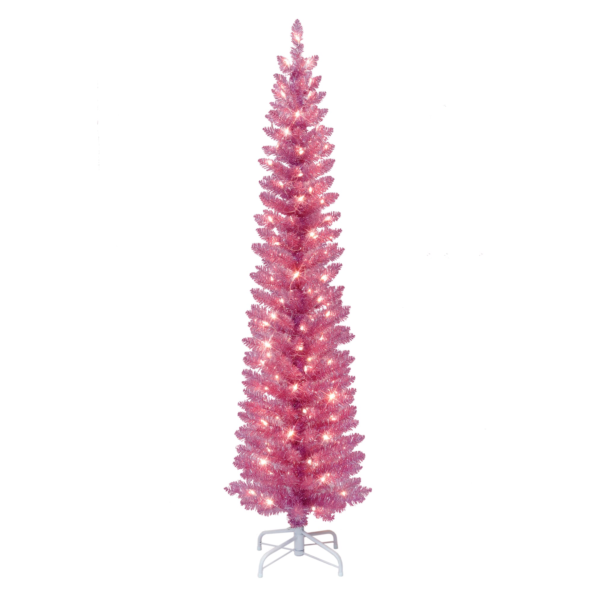 6ft. Pre-Lit Pink Tinsel Artificial Tree, Clear Lights